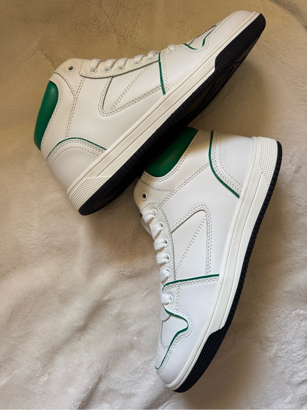 REAL LEATHER Zara women White and Green High-Top Sneakers